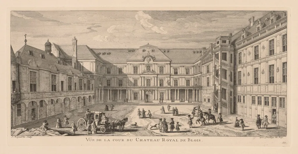Vue de la cour du Château de Blois, by Jacques Rigaud, 1727