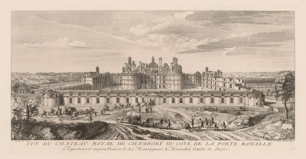 Vue du Château royal de Chambord, du côte de la Porte royale, by Jacques Rigaud, 1727