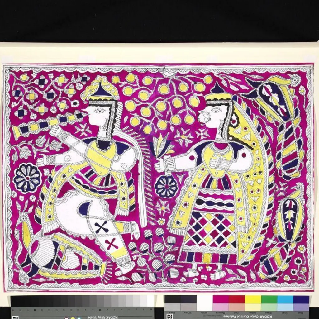 Krishna and Radha, by Jagdami Devi, paint, 1973
