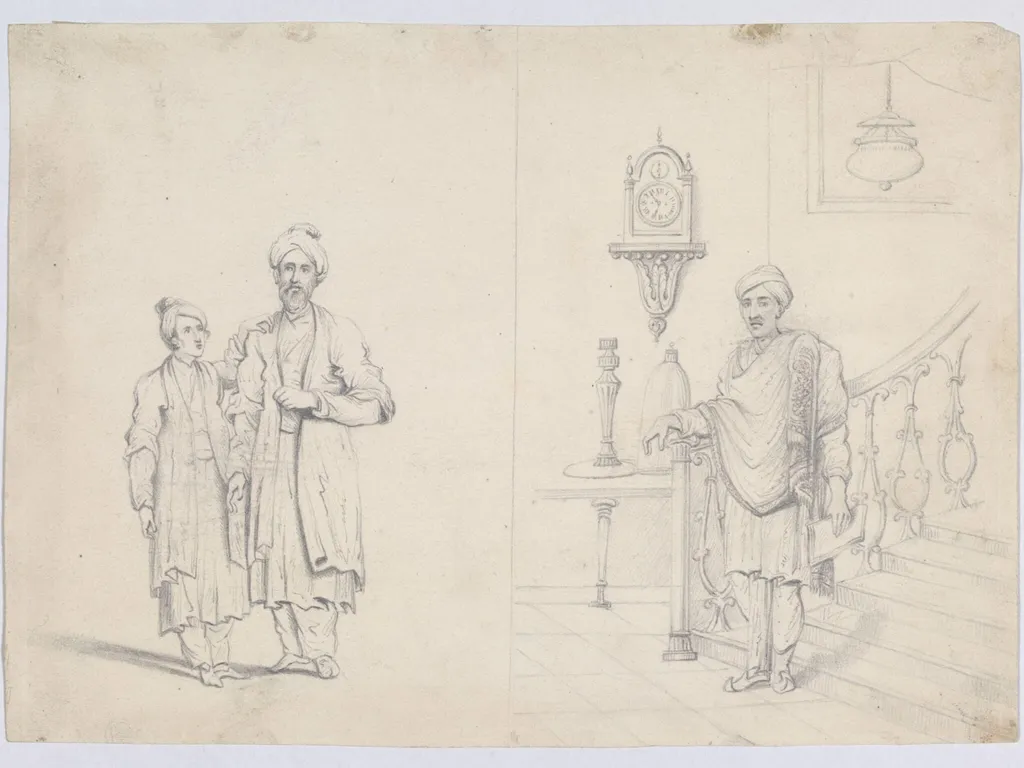 Two costume drawings, by Jairam Das, 1826