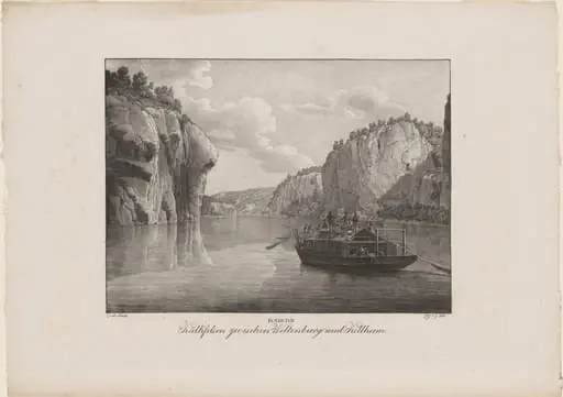 Baiern, Kalkfelsen zwischen Weltenburg und Kellheim (Bavaria, Chalk Cliffs between Weltenburg and Kellheim), by Jakob Alt