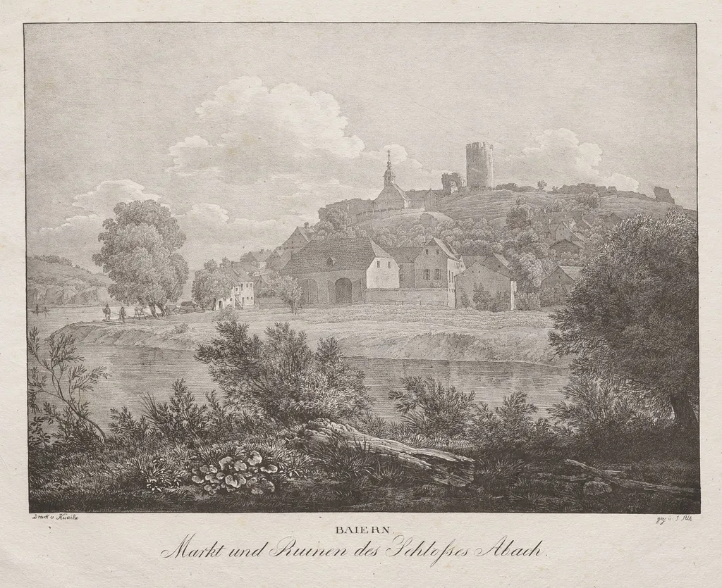 Baiern, Markt und Ruinen des Schlosses Abach, by Jakob Alt, 1839