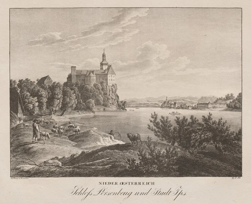 Nieder-oesterreich, Schloss Persenbeug und Stadt Ips, by Jakob Alt, 1839