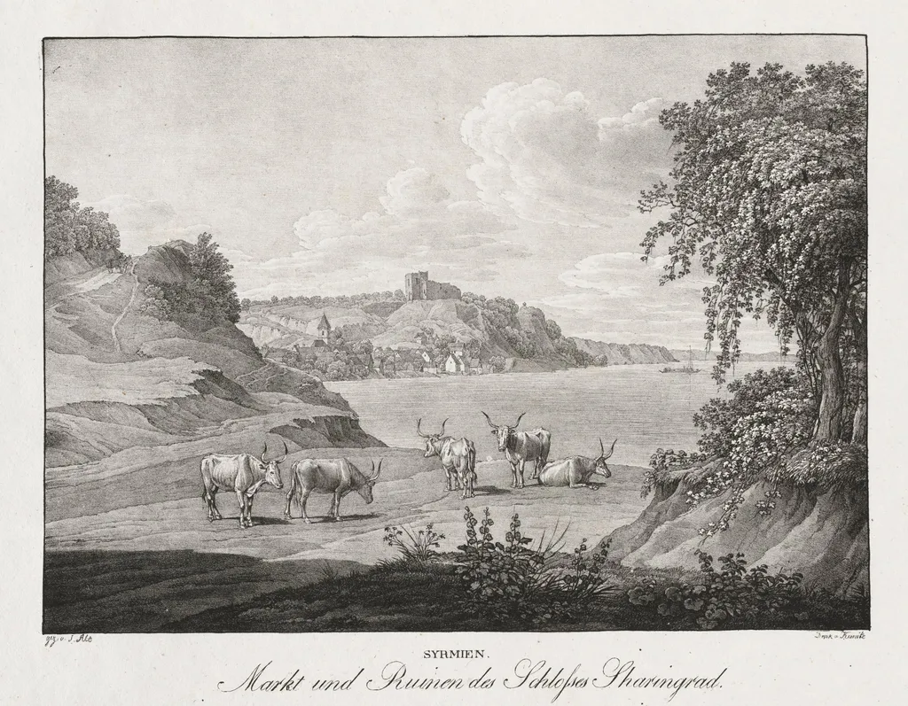 Syrmien, Markt und Ruinen des Schlosses Sharengrad, by Jakob Alt, 1839