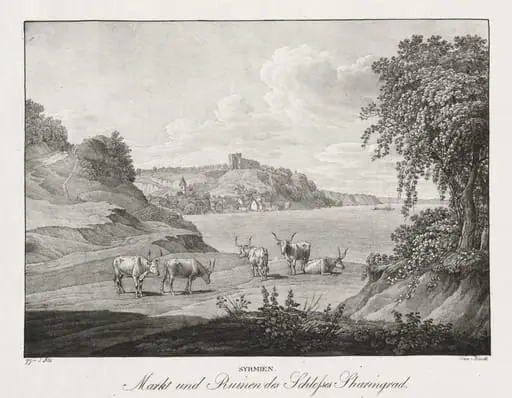 Syrmien, Markt und Ruinen des Schlosses Sharengrad, by Jakob Alt