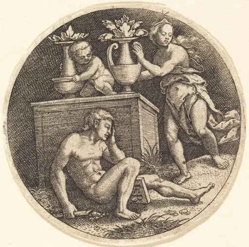 Youth Sleeping before an Altar, by Jakob Binck