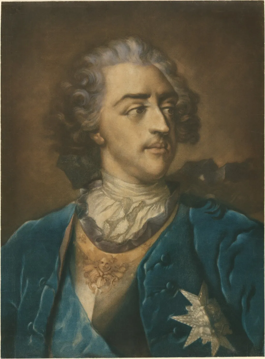 Louis XV, by Jakob Christoffel Le Blon, ink, 1739