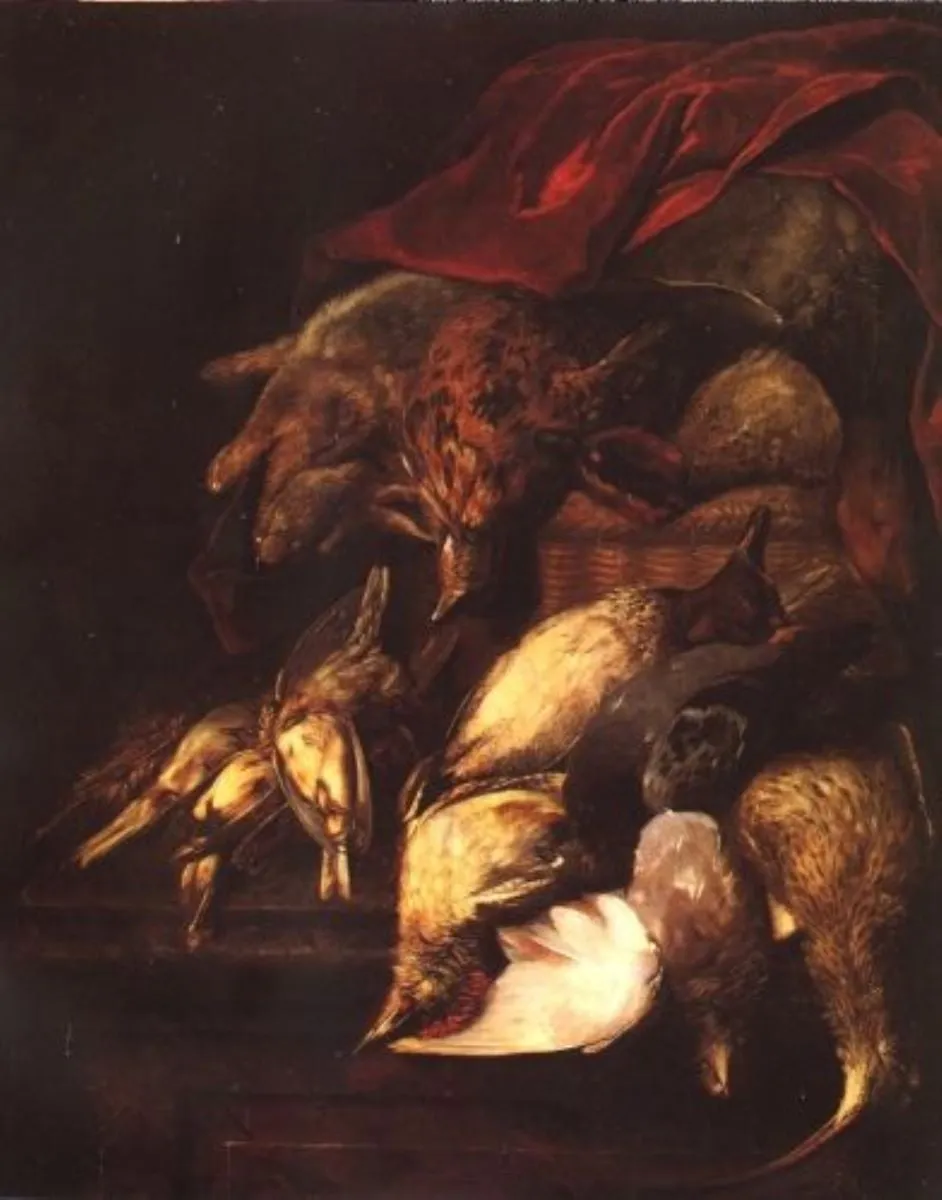 Natură moartă cu postament de piatră; pandant: Natură moartă cu pisică, by Jakob van Schuppen, unspecified