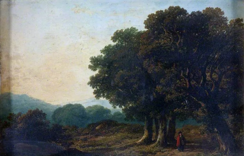 Landscape with Trees in the Foreground and Distant Hills, by James Arthur O'Connor, oil, 1840