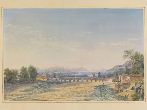 Bridge over the river Herauz at Amol, a town of Mazunderan, by James Baillie Fraser