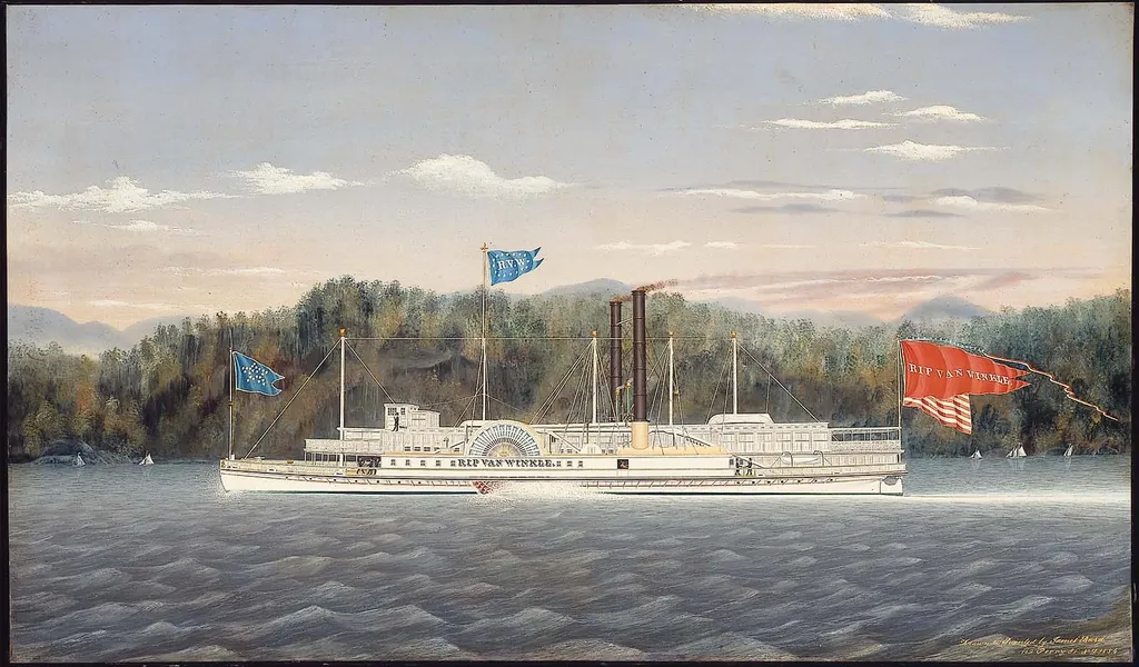 The Hudson River Steamboat "Rip van Winkle", by James Bard, oil, 1854