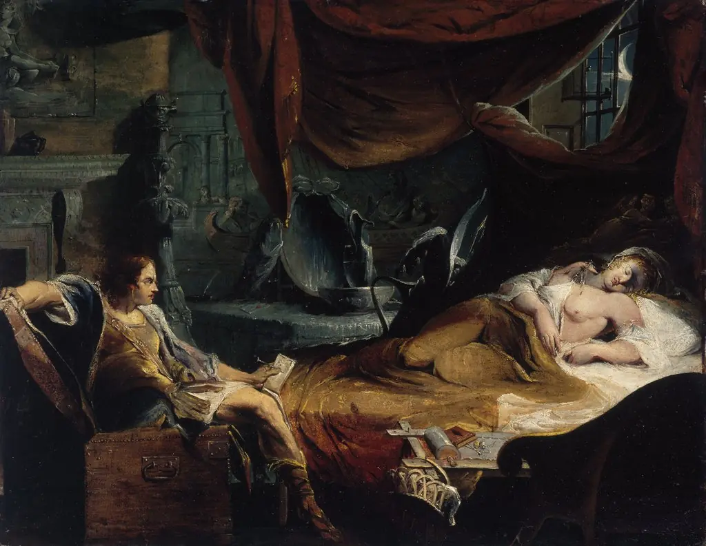 Iachimo Emerging from the Chest in Imogen's Chamber, by James Barry