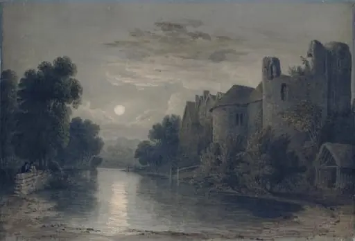 Allington Castle, near Maidstone, Kent. Moonlight, by James Baynes