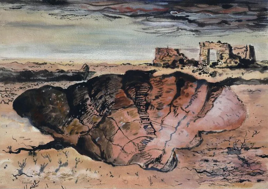 The Crater, Iraq, by James Boswell, watercolor, 1940