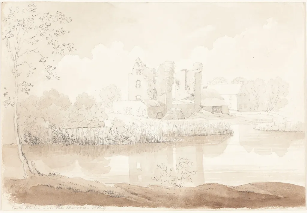 Castle Rheban on the River Barrow, Athy, by James Bulwer, chalk, 1834