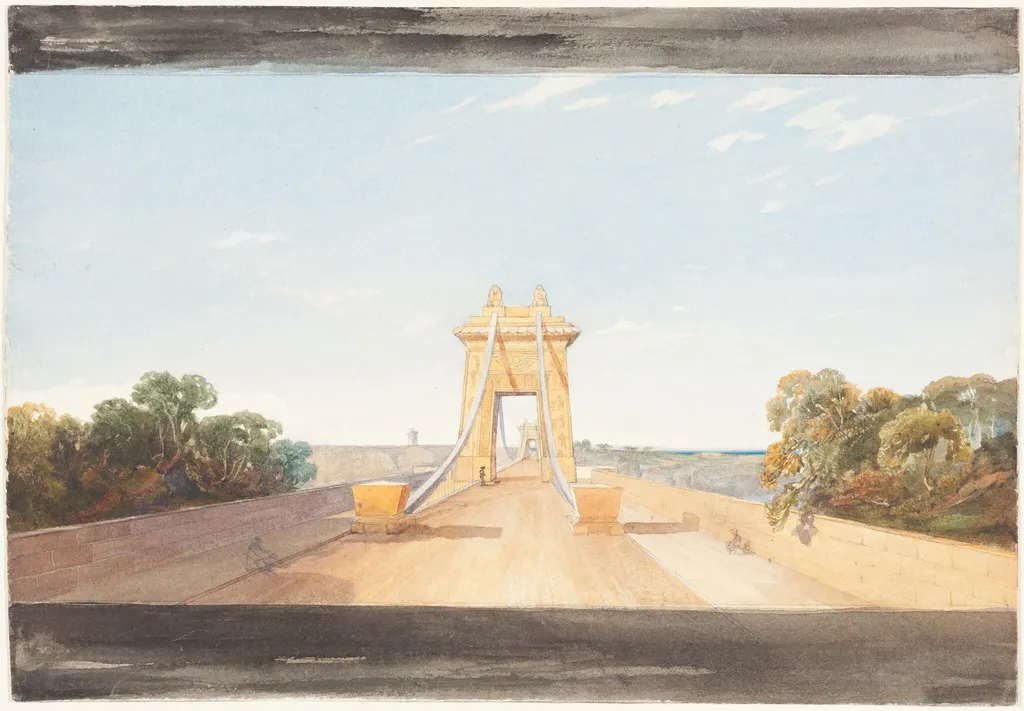 Clifton Suspension Bridge near Bristol, by James Bulwer, graphite, 1832