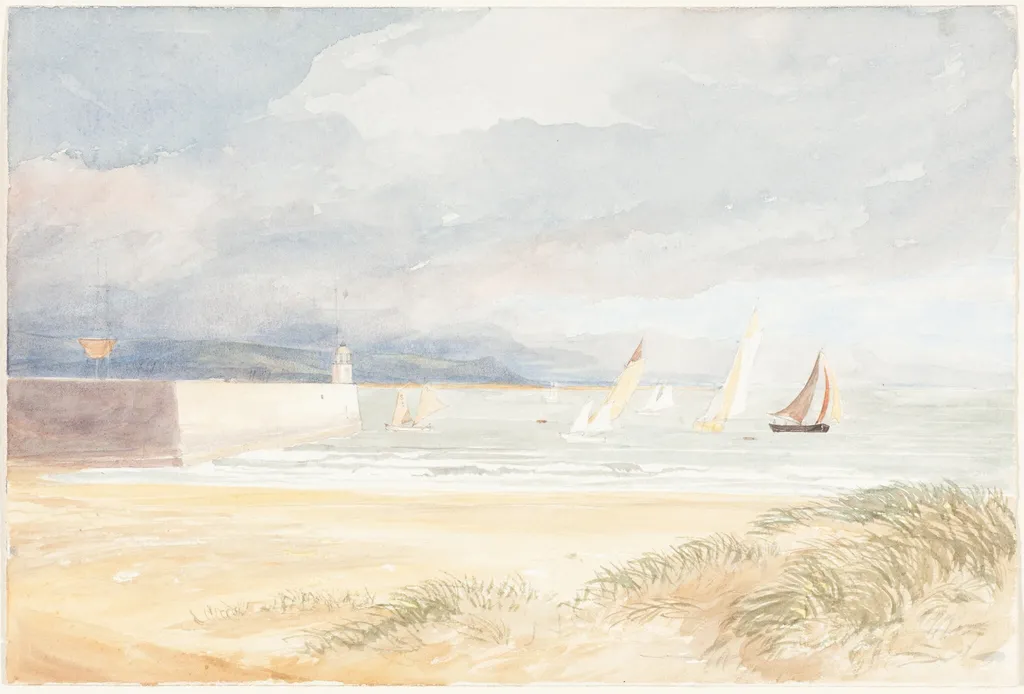 Shore Scene with Sailboats (Portland, Dorset?), by James Bulwer, graphite, 1830