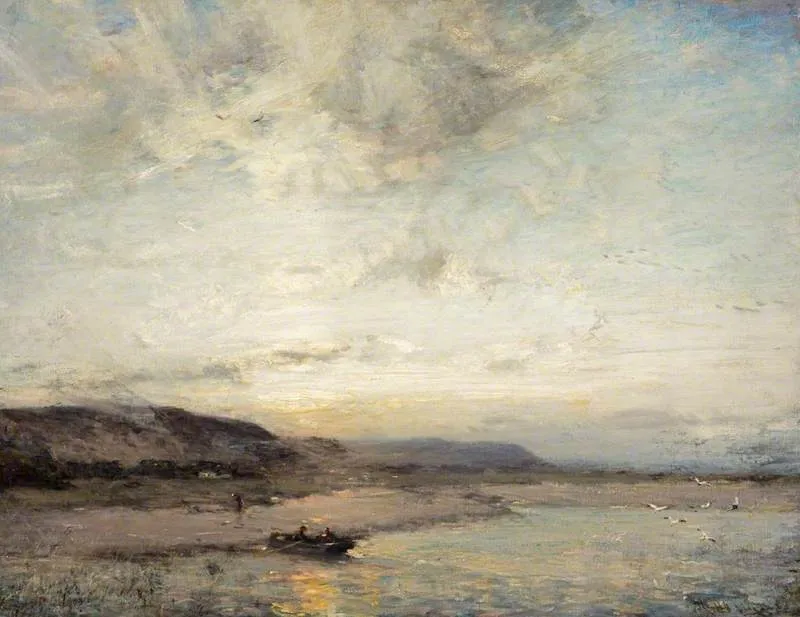 Sunset near Glencaple on Solway, by James Campbell Noble, oil, 1913