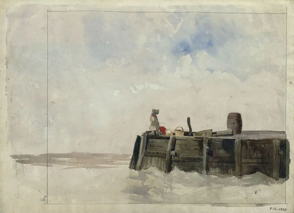 Woman on a Jetty at Gravesend, by James Chisholm Gooden, watercolor, 1835