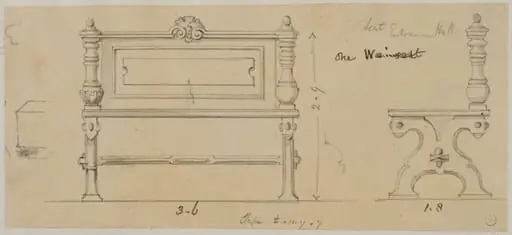 Designs for furniture for Kneller Hall, London, by James Crabb