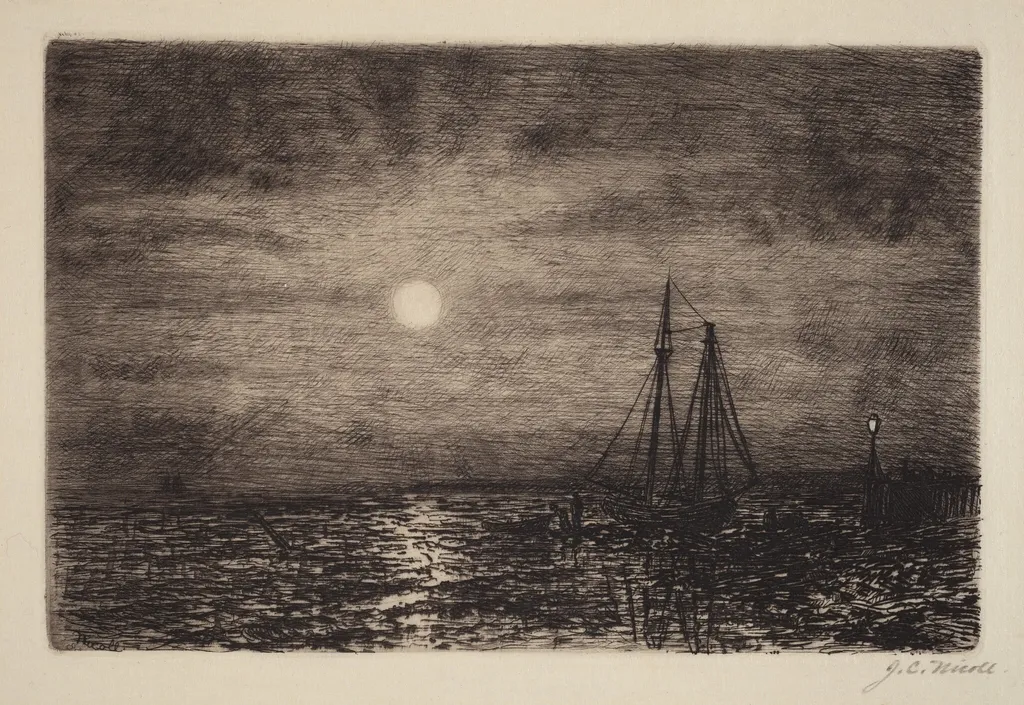 Moonlight at Low Tide, by James Craig Nicoll, ink, 1885