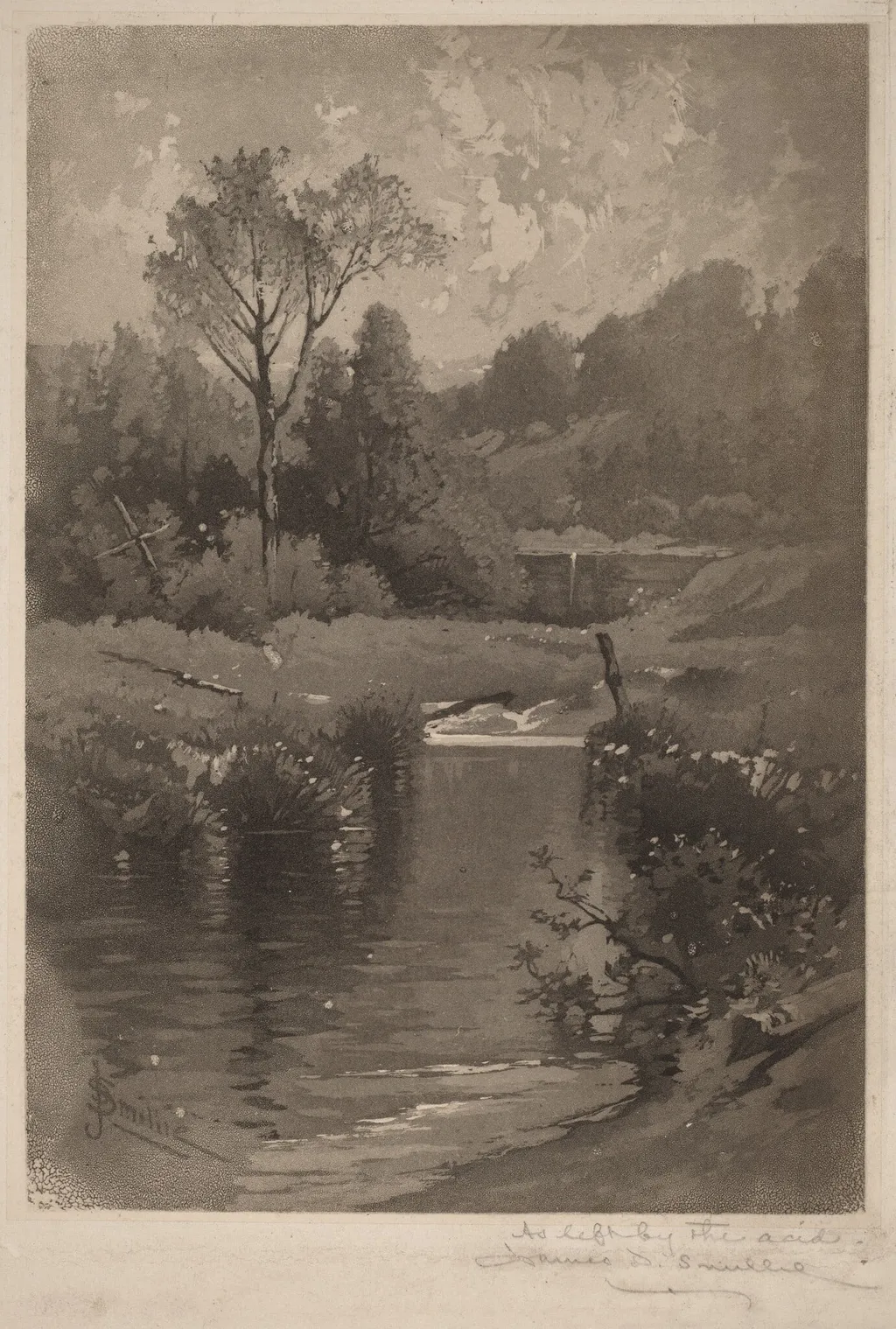 An Old Dam Near Montrose, by James David Smillie, ink, 1891
