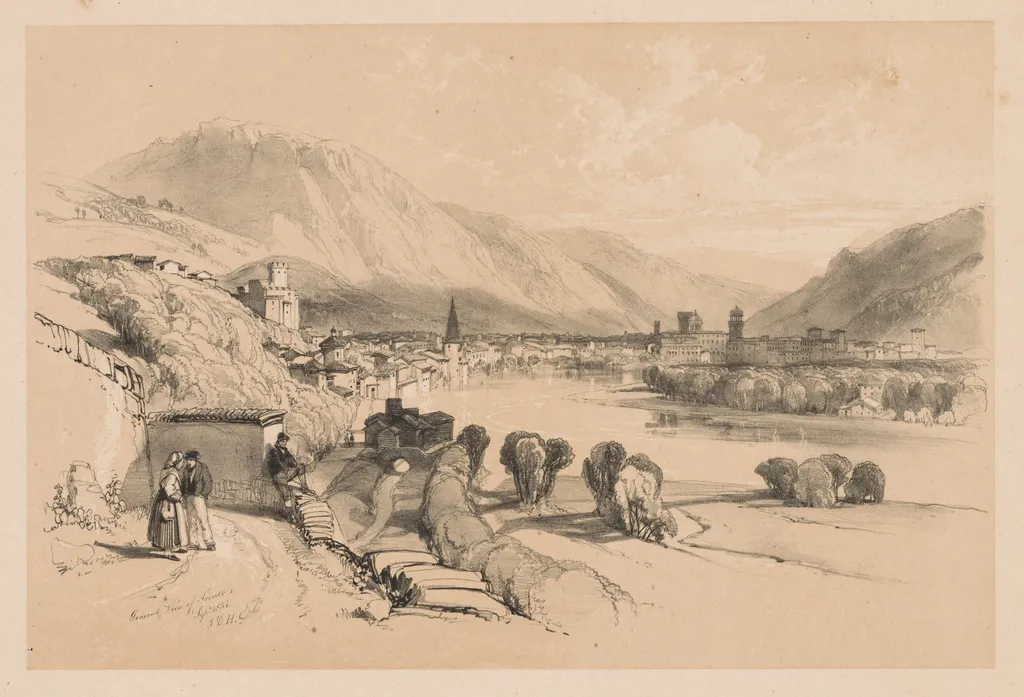 Sketches at Home and Abroad: General View of Trento, by James Duffield Harding, 1834