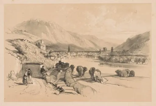 Sketches at Home and Abroad: General View of Trento, by James Duffield Harding
