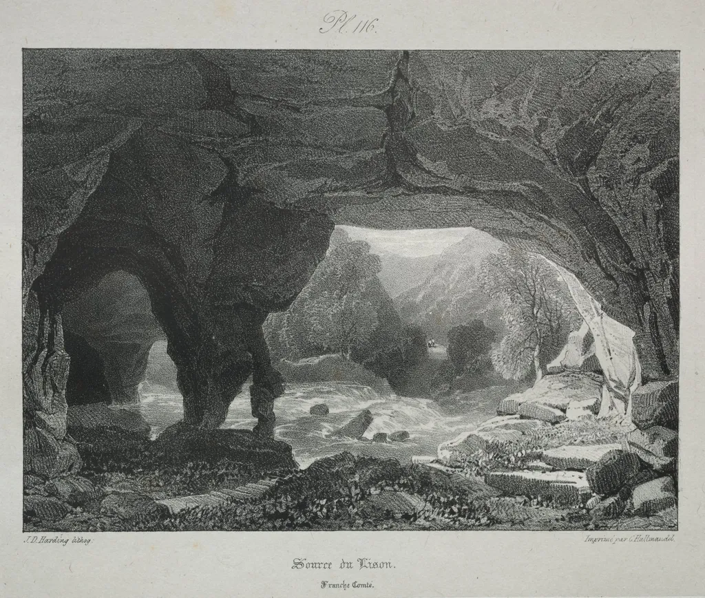 Voyages pittoresques et romantiques dans l'ancienne France. Franche-Comté: Source du Lison, by James Duffield Harding, 1825