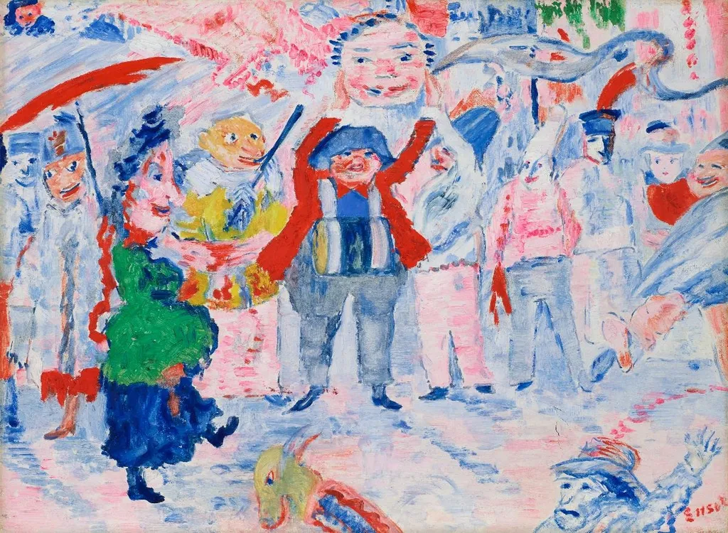 Carnival in Flanders (Zürich), by James Ensor, oil, 1927