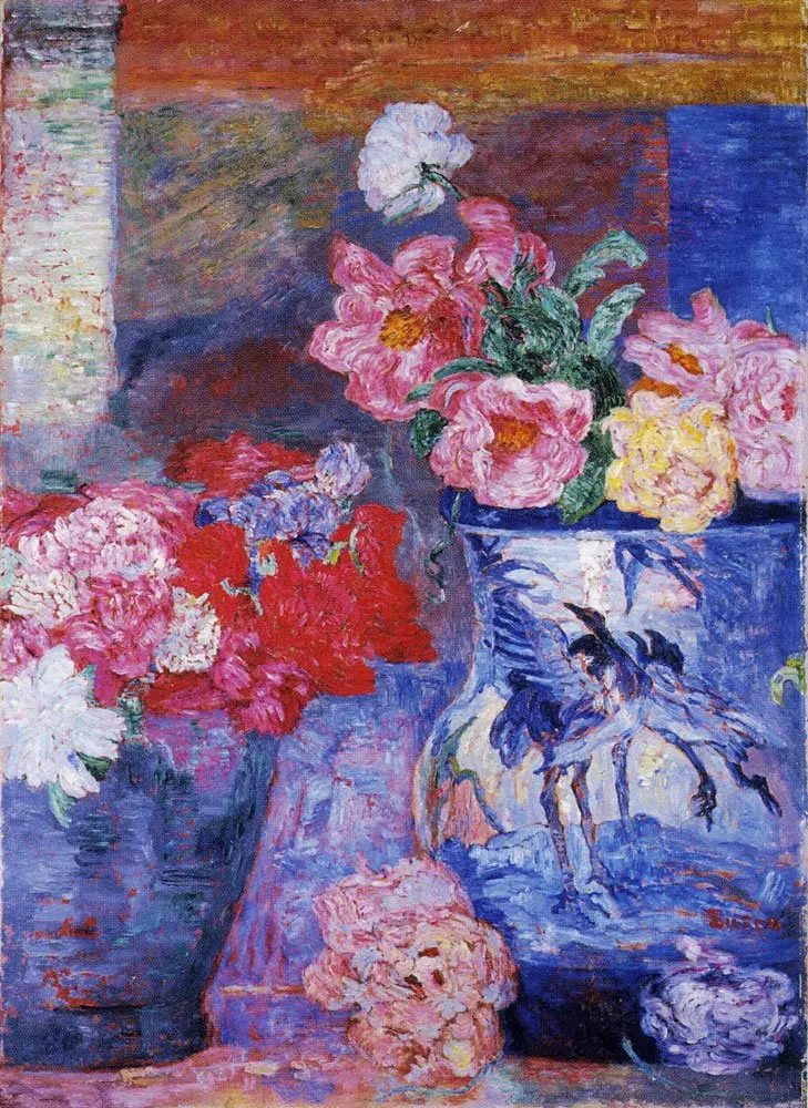 Flowers and blue vase