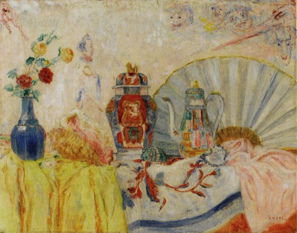 Porcelaines et Masques, by James Ensor, oil, 1929