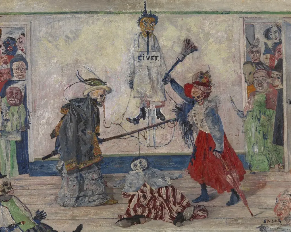 Skeletons fighting over a Hanged Man, by James Ensor