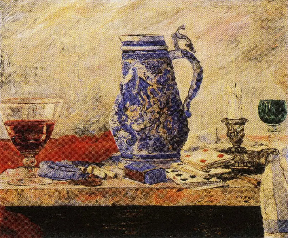 Still Life with Blue Jar, by James Ensor