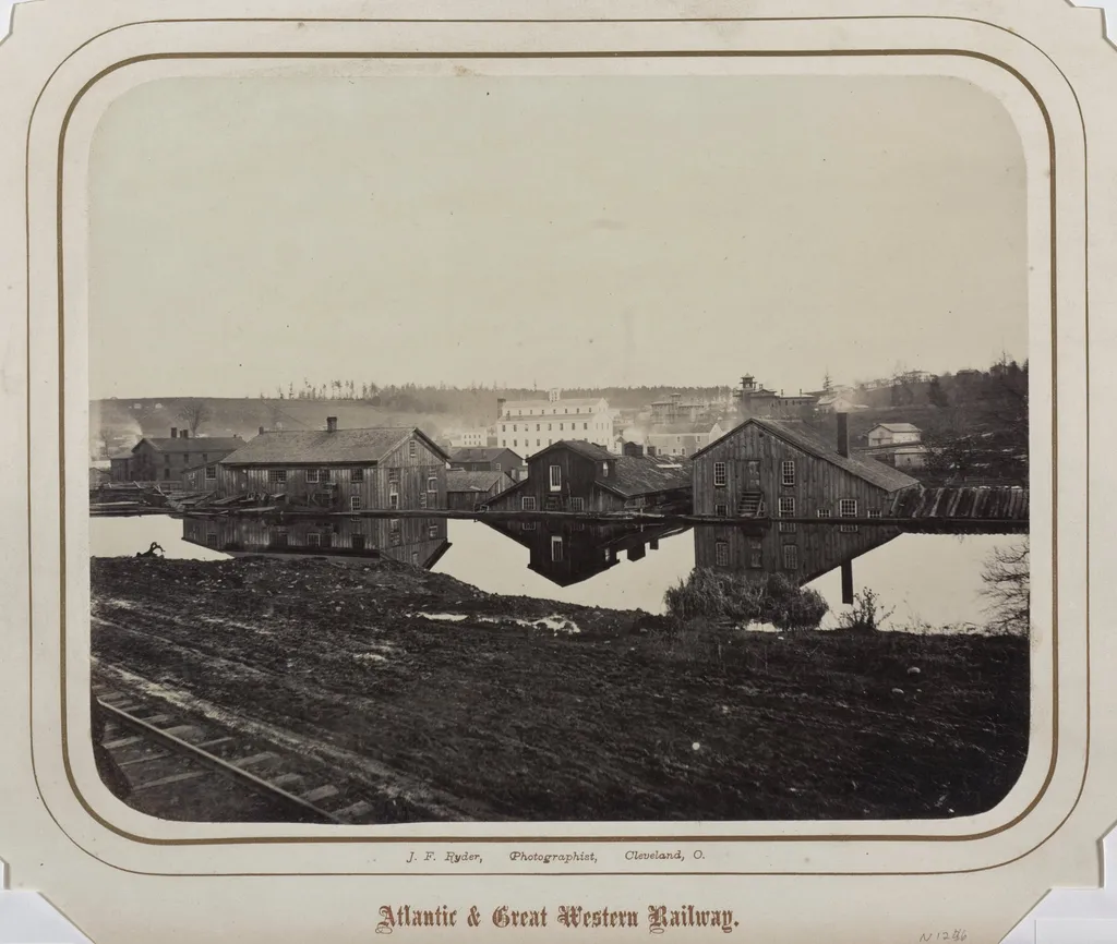 Industrial Buildings (Reflected in Erie Canal, Meadville?), by James Fitzallen Ryder, 1862