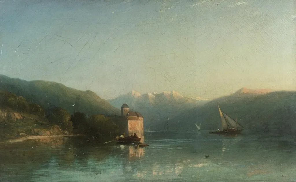 Castle of Chillon, Lake Geneva, by James Francis Danby, oil, 1857