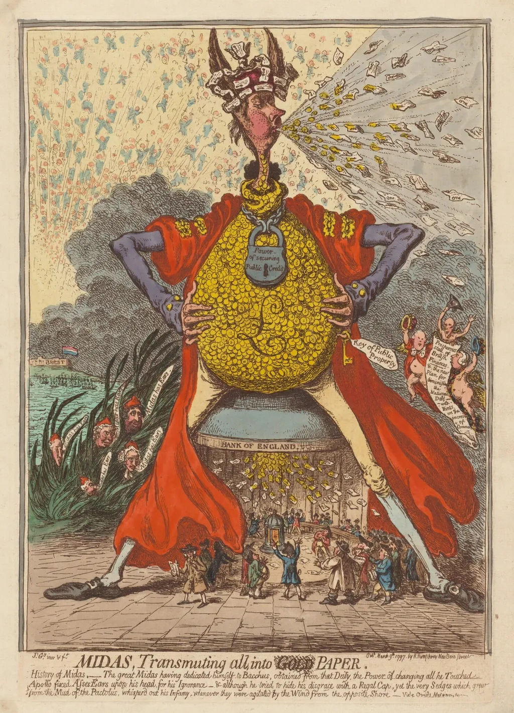 Midas, Transmuting All into Paper, by James Gillray, watercolor, 1797