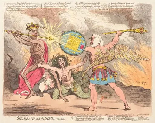 Sin, Death, and the Devil, vide Milton, by James Gillray