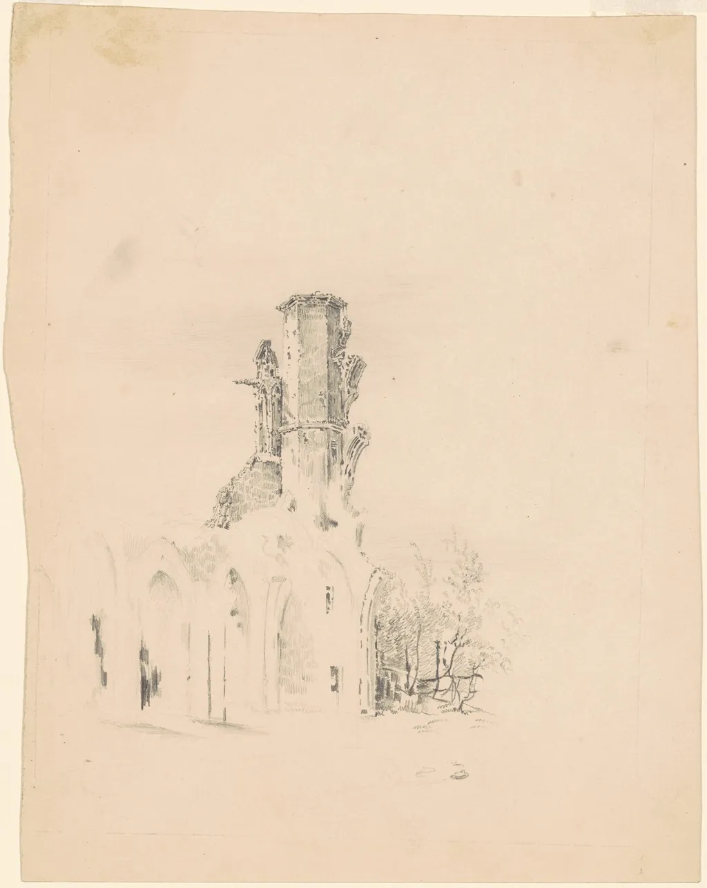 A Gothic Ruin, by James Goodwyn Clonney, graphite, 1832