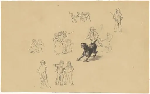 Barking Dog and Studies for "Militia Training", by James Goodwyn Clonney