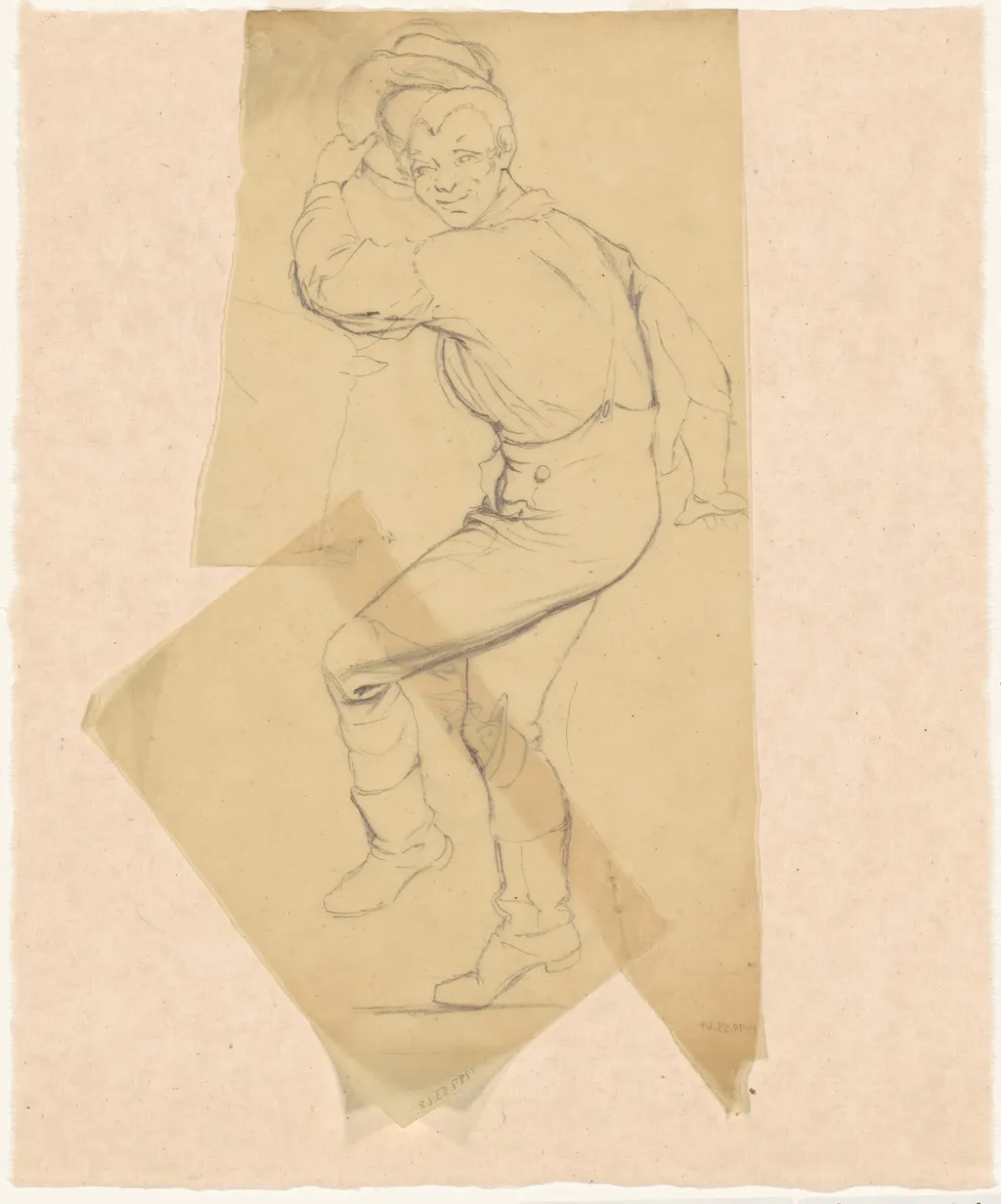 Studies for "Dance on a Stone Boat" and "In the Cornfield", by James Goodwyn Clonney, graphite, 1844