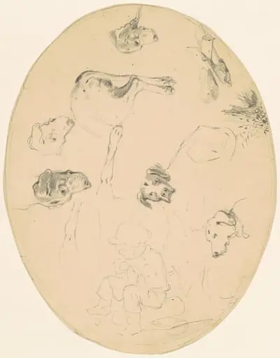 Studies of Dogs and a Seated Boy [recto], by James Goodwyn Clonney