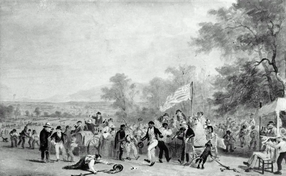 Study for "Militia Training": Composition (in reverse), by James Goodwyn Clonney, unspecified, 1838
