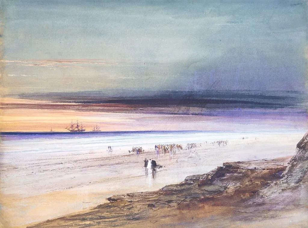 Beach Scene, by James Hamilton, watercolor, 1865