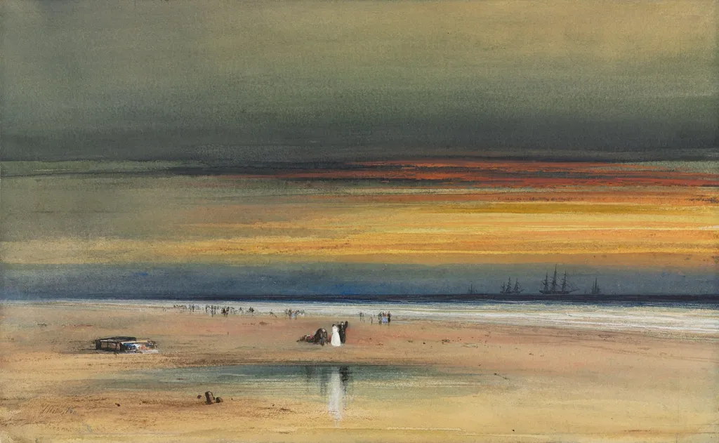 Beach Scene at Sunset, by James Hamilton, 1868