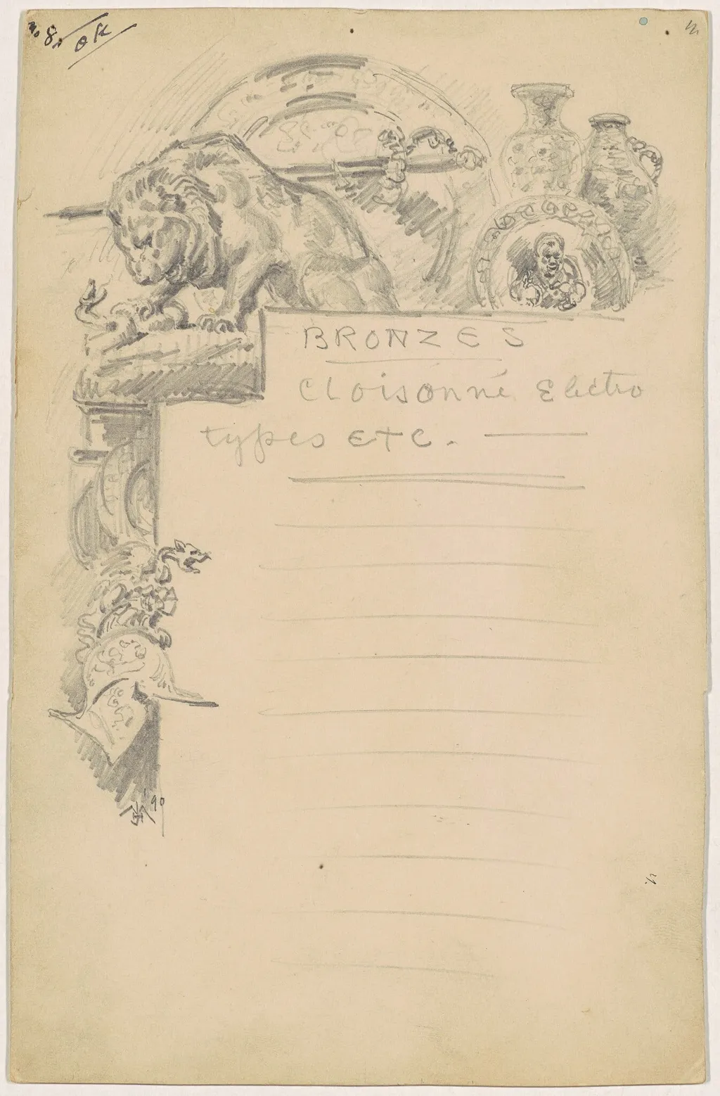 Study for "Bronzes", by James Henry Moser, graphite, 1890