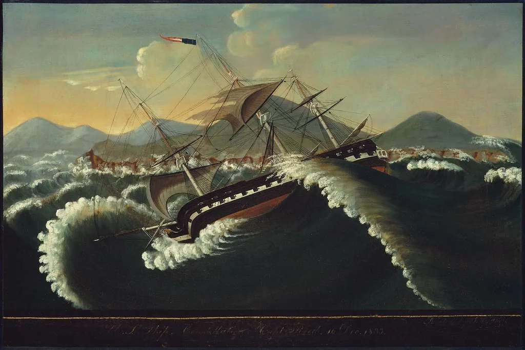 U.S. Ship "Constellation", by James Henry Wright, oil, 1858