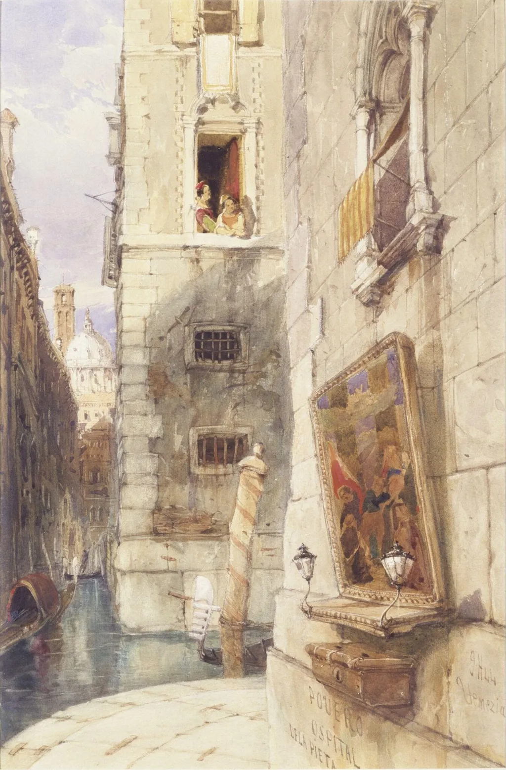 Canal scene in Venice, by James Holland, watercolor, 1845