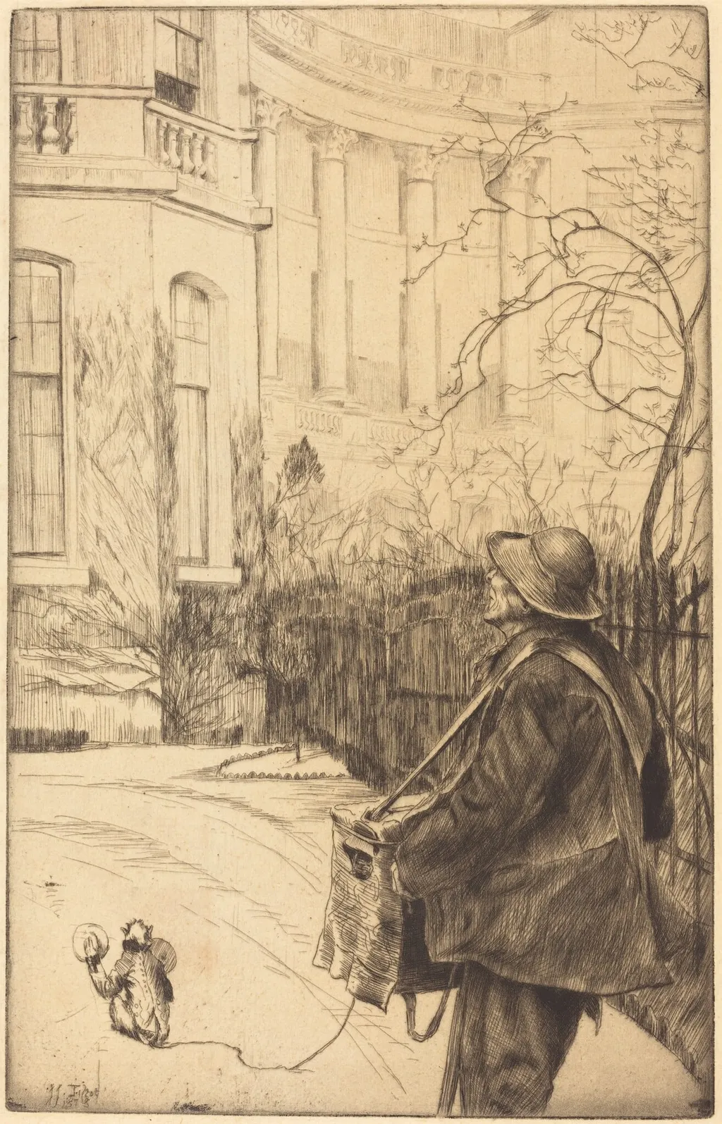 Le joueur d'orgue (The Organ Grinder), by James Jacques Joseph Tissot, ink, 1878