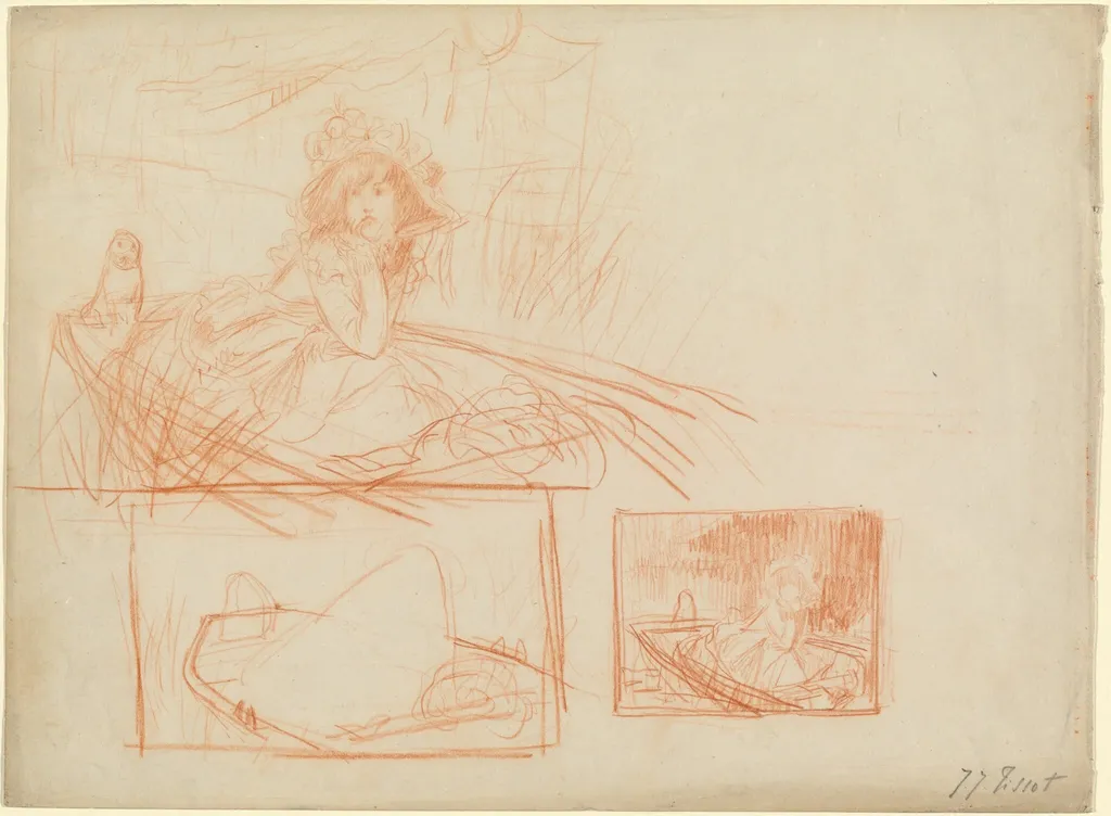 Pensive Girl Adrift in a Boat, by James Jacques Joseph Tissot, chalk, 1869